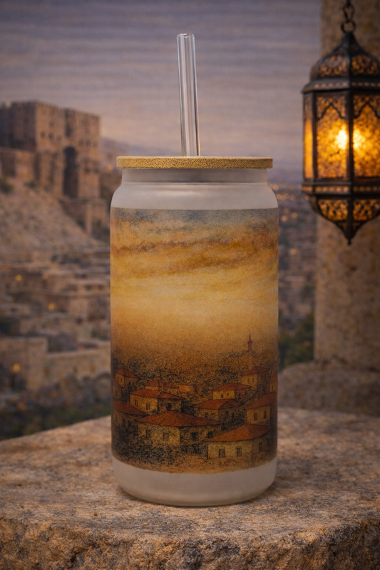 Syria Frosted Glass Tumbler with Straw & Bag – 16oz Glass Cup