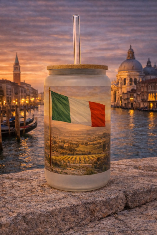 Italy Frosted Glass Tumbler with Straw & Bag – 16oz Glass Cup