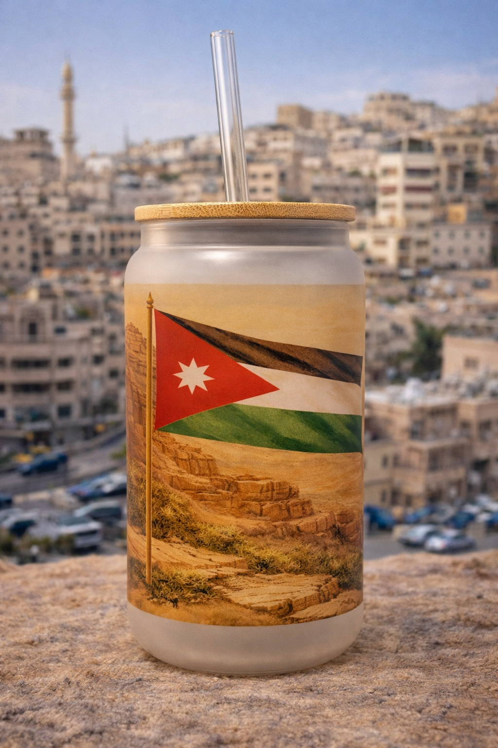 Jordan Frosted Glass Tumbler with Straw & Bag – 16oz Glass Cup