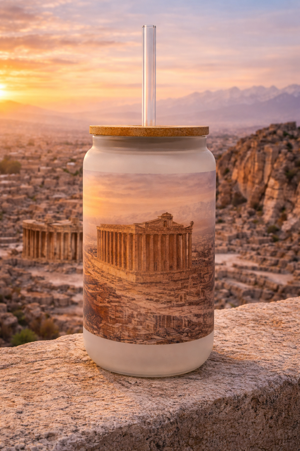 Lebanon Glass Tumbler with Straw & Bag – 16oz Reusable Travel Cup