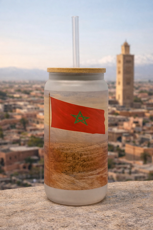 Morocco Frosted Glass Tumbler with Straw & Bag – 16oz Glass Cup