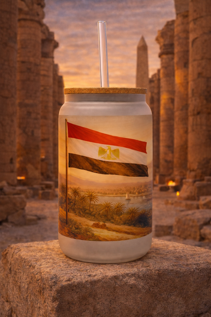 Egypt Frosted Glass Tumbler with Straw & Bag – 16oz Glass Cup