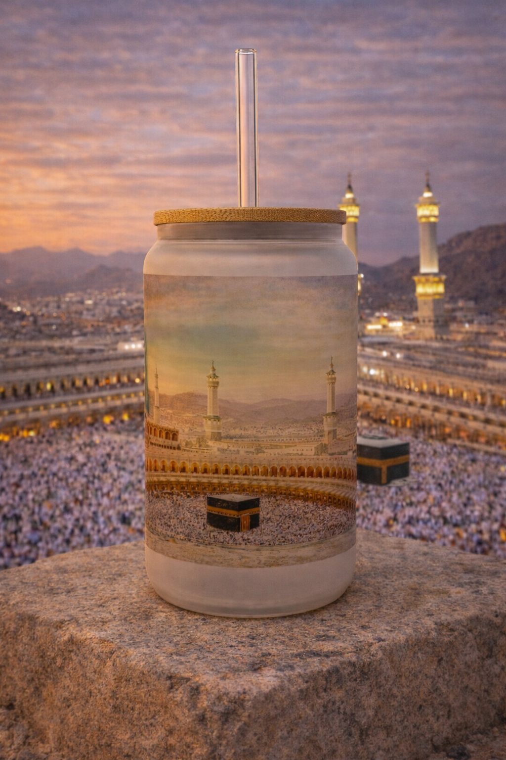 Saudi Arabia Frosted Glass Tumbler with Straw & Bag – 16oz Glass Cup