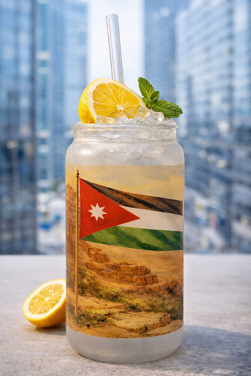 Jordan Frosted Glass Tumbler with Straw & Bag – 16oz Glass Cup