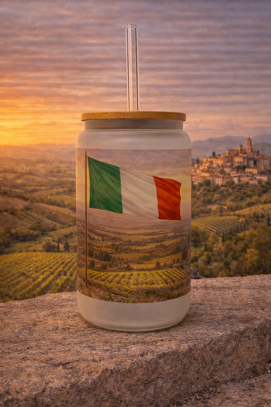 Italy Frosted Glass Tumbler with Straw & Bag – 16oz Glass Cup