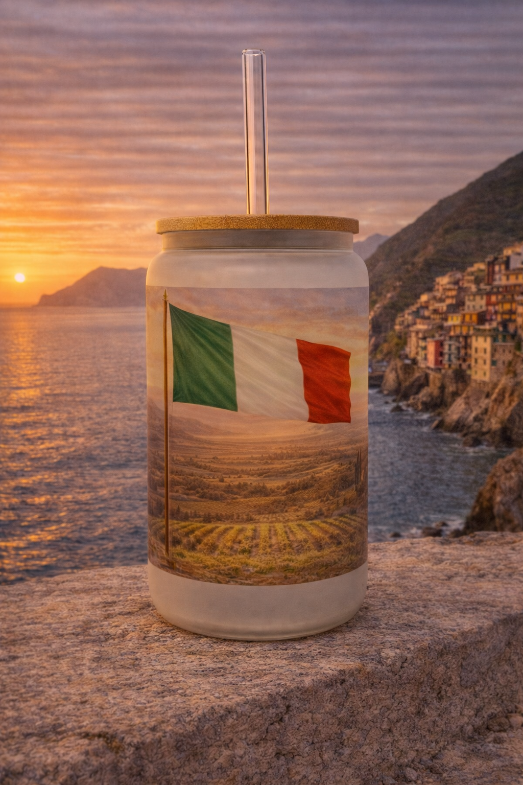 Italy Frosted Glass Tumbler with Straw & Bag – 16oz Glass Cup