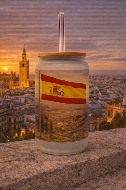 Spain Frosted Glass Tumbler with Straw & Bag – 16oz Glass Cup