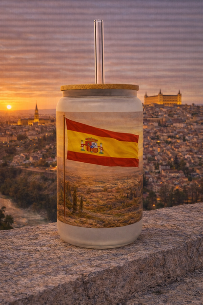 Spain Frosted Glass Tumbler with Straw & Bag – 16oz Glass Cup