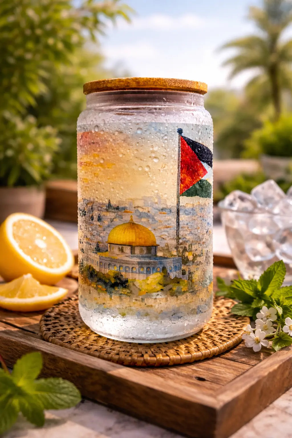 Palestine Frosted Glass Tumbler with Straw & Bag – 16oz Glass Cup