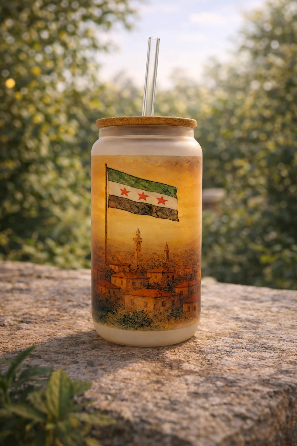 Syria Frosted Glass Tumbler with Straw & Bag – 16oz Glass Cup
