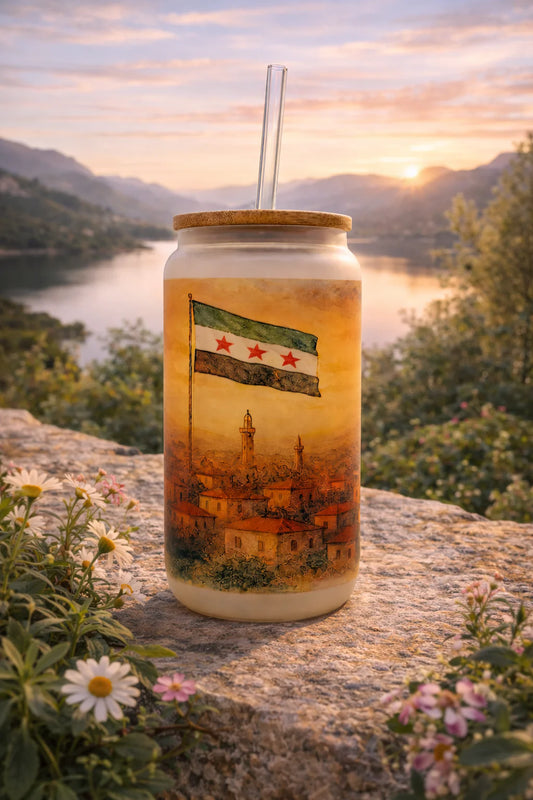 Syria Frosted Glass Tumbler with Straw & Bag – 16oz Glass Cup