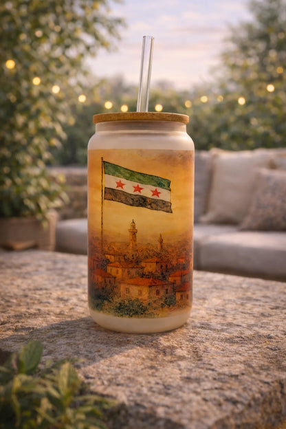 Syria Frosted Glass Tumbler with Straw & Bag – 16oz Glass Cup