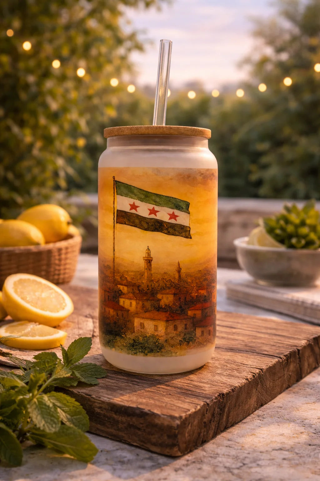 Syria Frosted Glass Tumbler with Straw & Bag – 16oz Glass Cup